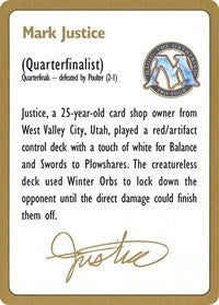 1996 Mark Justice Biography Card [World Championship Decks] For Discount