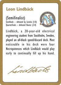 1996 Leon Lindback Biography Card [World Championship Decks] Supply